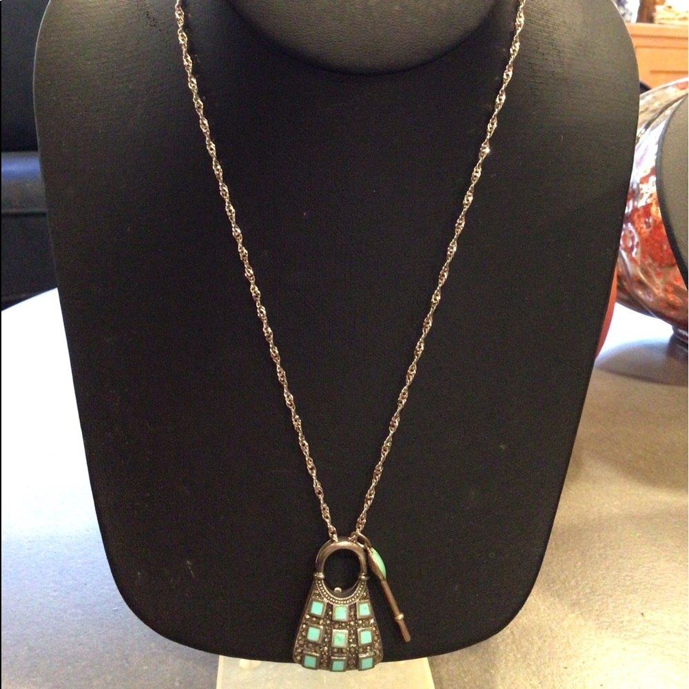 Tiffany key charm/ with marcasite key charm purse. Sterling silver necklace.